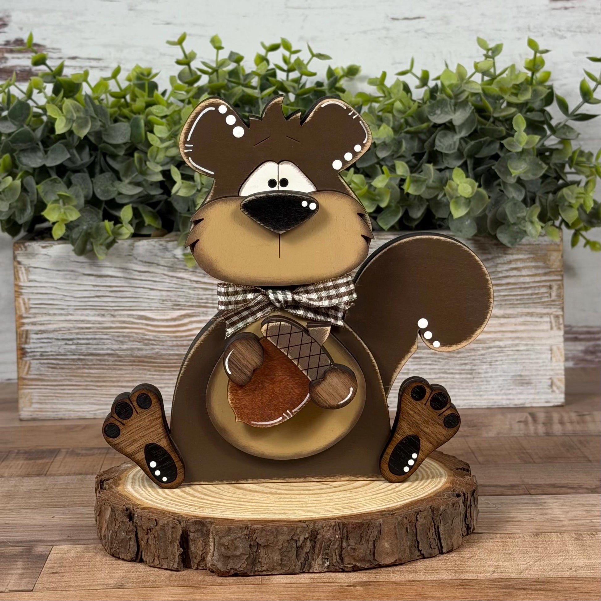 Rustic Wooden Squirrel Shelf Sitter – Handcrafted Woodland Decor