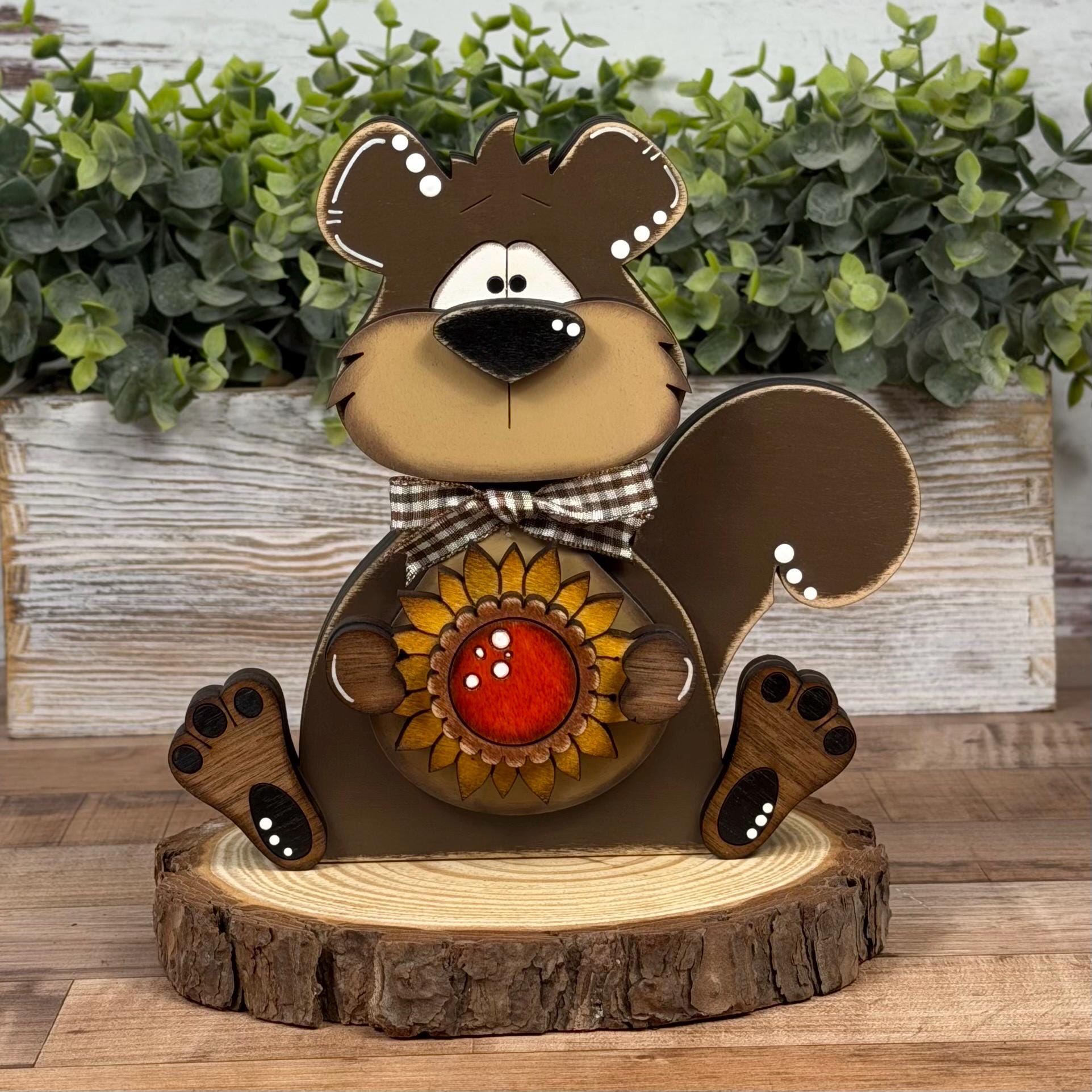 Rustic Wooden Squirrel Shelf Sitter – Handcrafted Woodland Decor