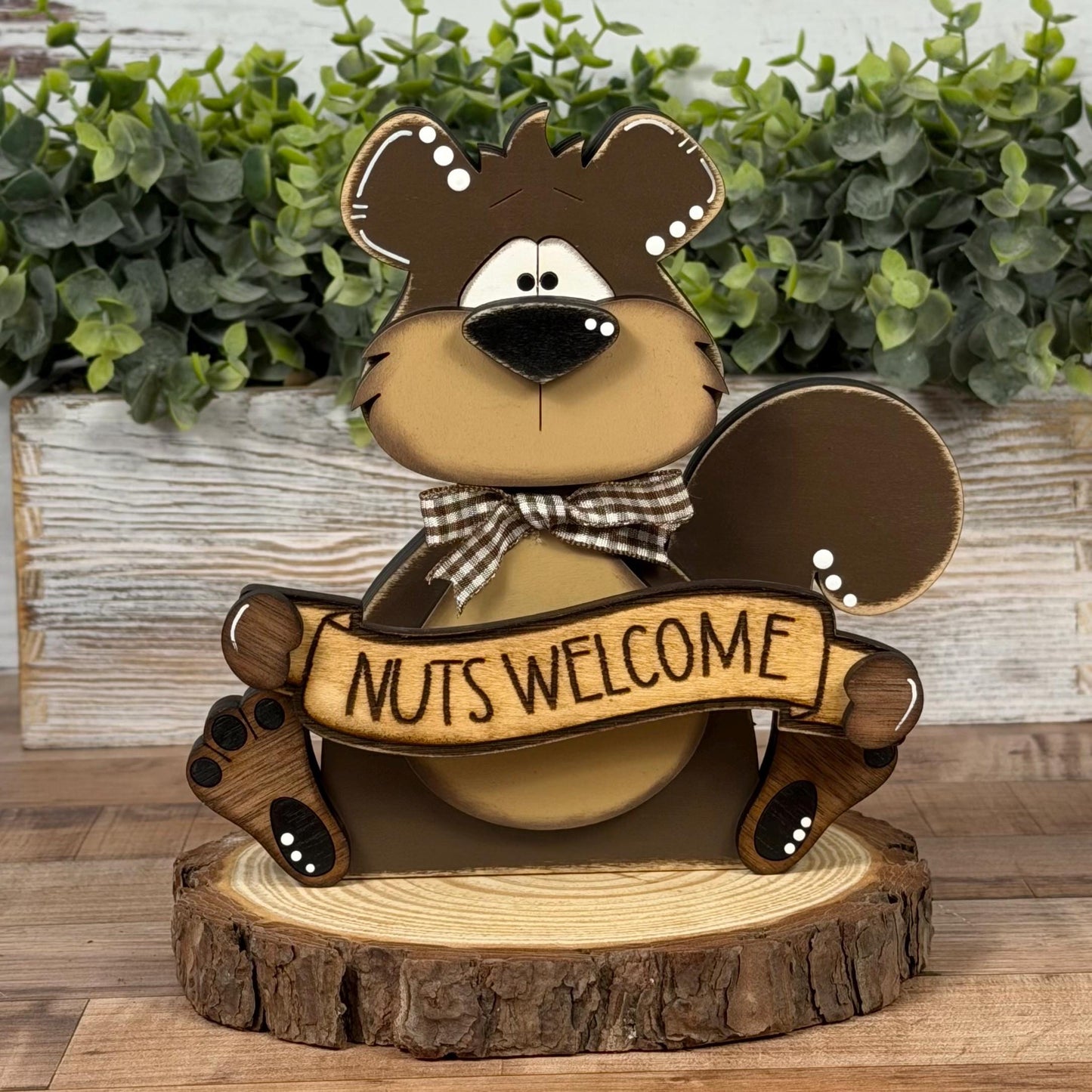 Rustic Wooden Squirrel Shelf Sitter – Handcrafted Woodland Decor