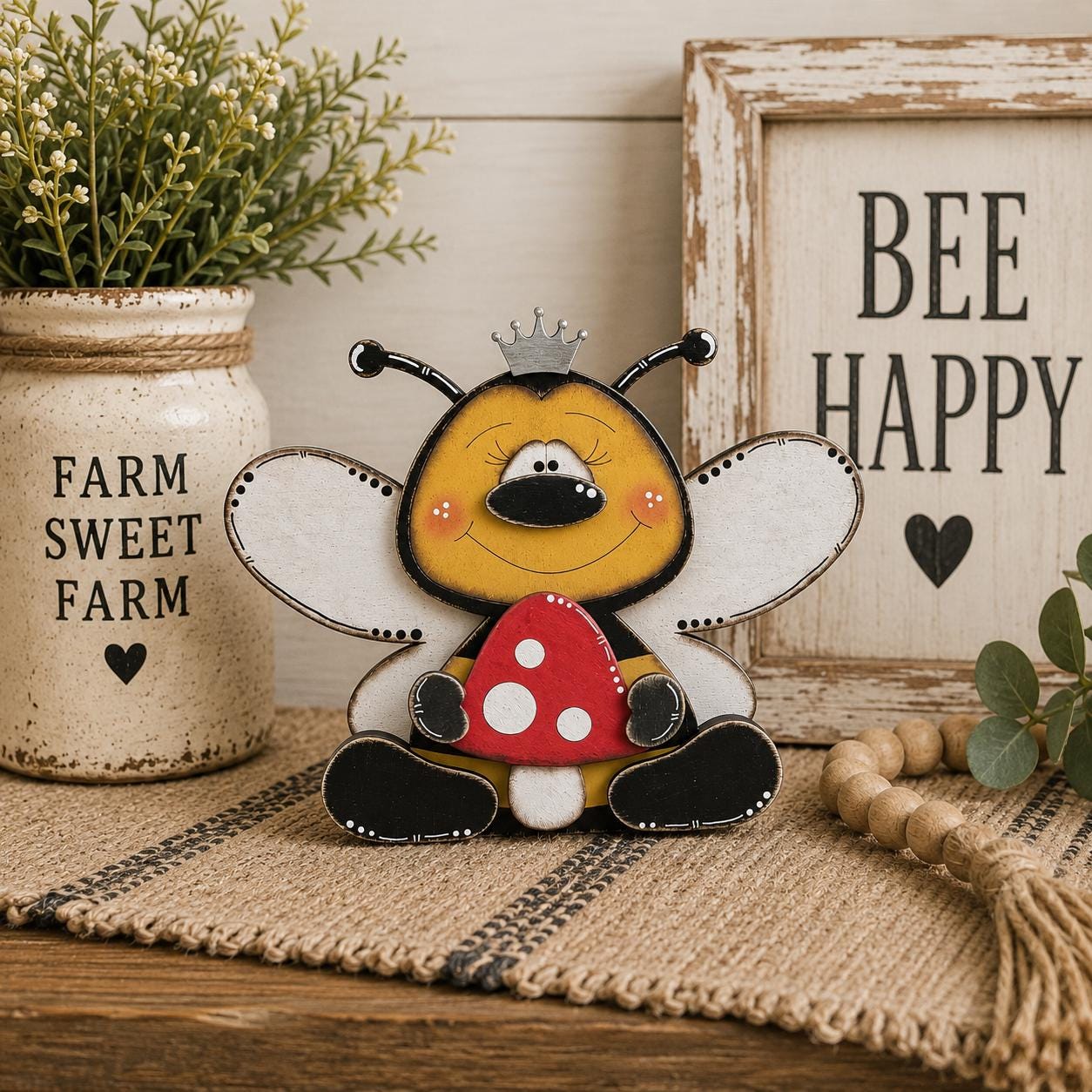 Cute Interchangeable Bee Shelf Sitters with Magnetic Seasonal Pieces for Farmhouse Tiered Tray Decor