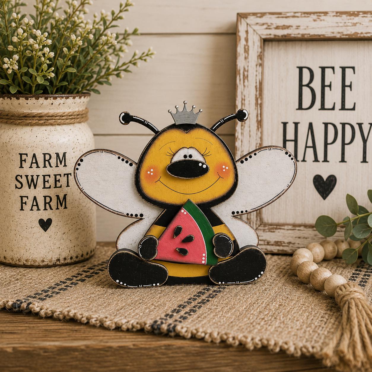 Cute Interchangeable Bee Shelf Sitters with Magnetic Seasonal Pieces for Farmhouse Tiered Tray Decor