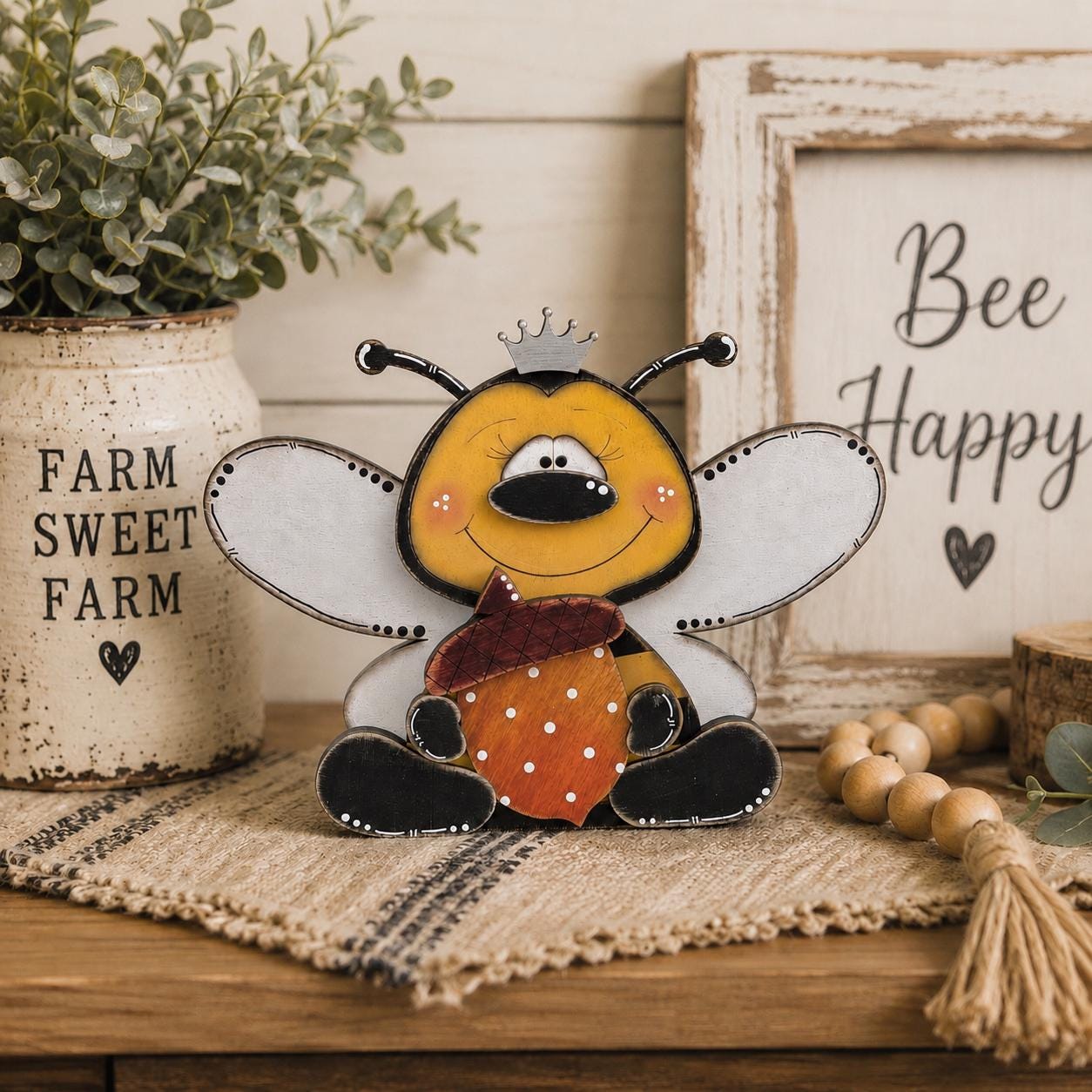 Cute Interchangeable Bee Shelf Sitters with Magnetic Seasonal Pieces for Farmhouse Tiered Tray Decor