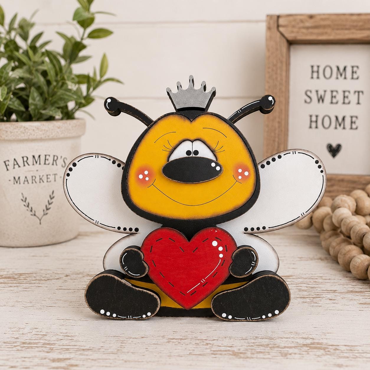 Cute Interchangeable Bee Shelf Sitters with Magnetic Seasonal Pieces for Farmhouse Tiered Tray Decor