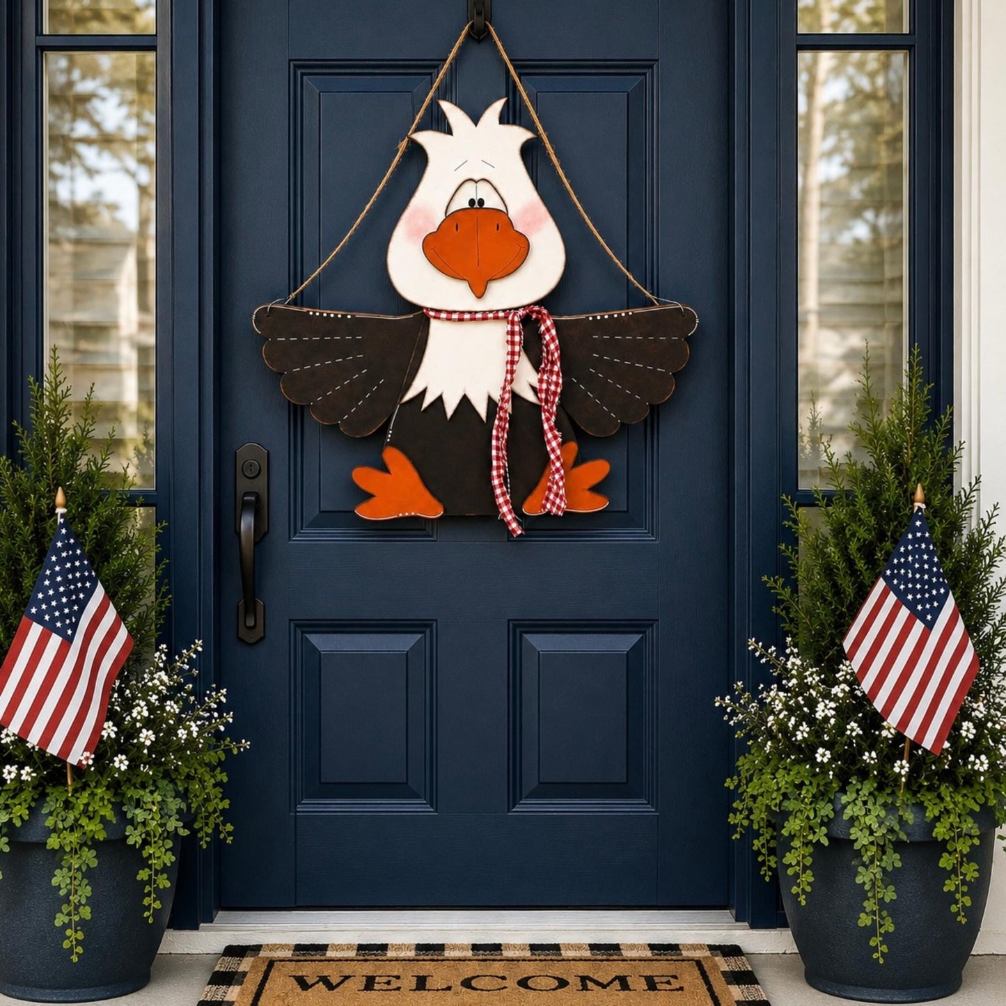 Rustic Americana Wooden Eagle Door Hanger, Patriotic Door Decor