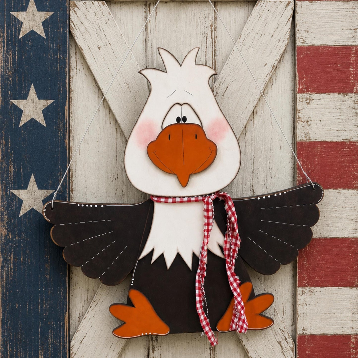 Rustic Americana Wooden Eagle Door Hanger, Patriotic Door Decor