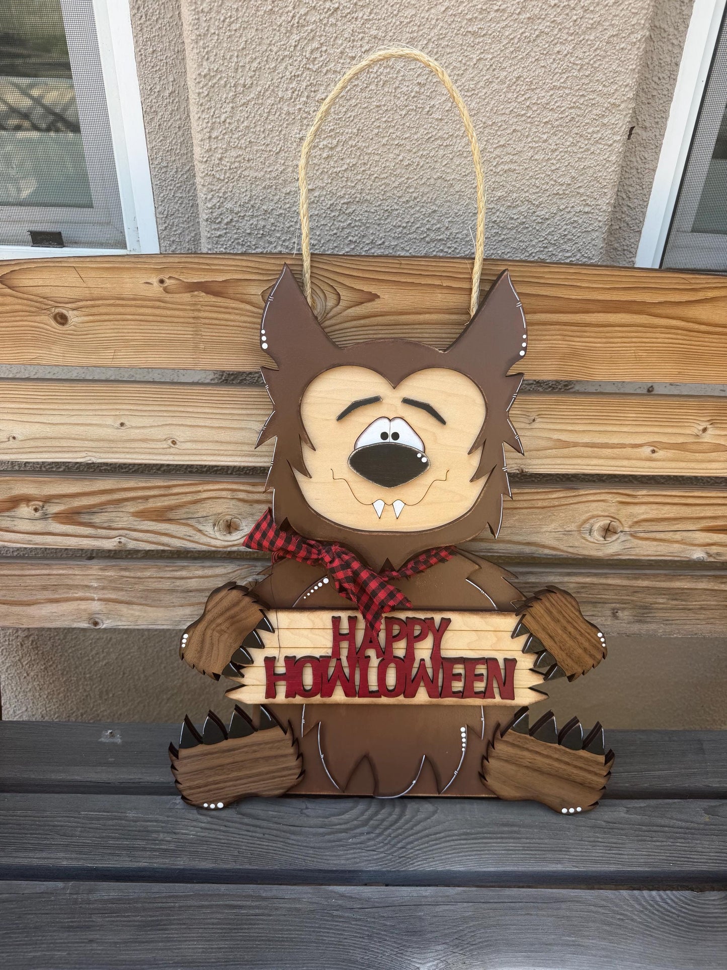 Happy Howlween Werewolf Door Hanger | Rustic Halloween Door Decor