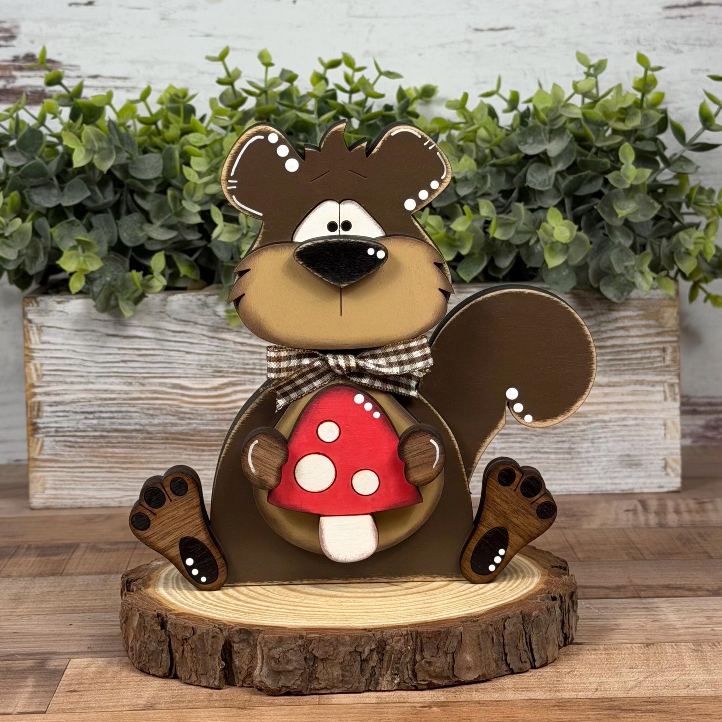 Rustic Wooden Squirrel Shelf Sitter – Handcrafted Woodland Decor