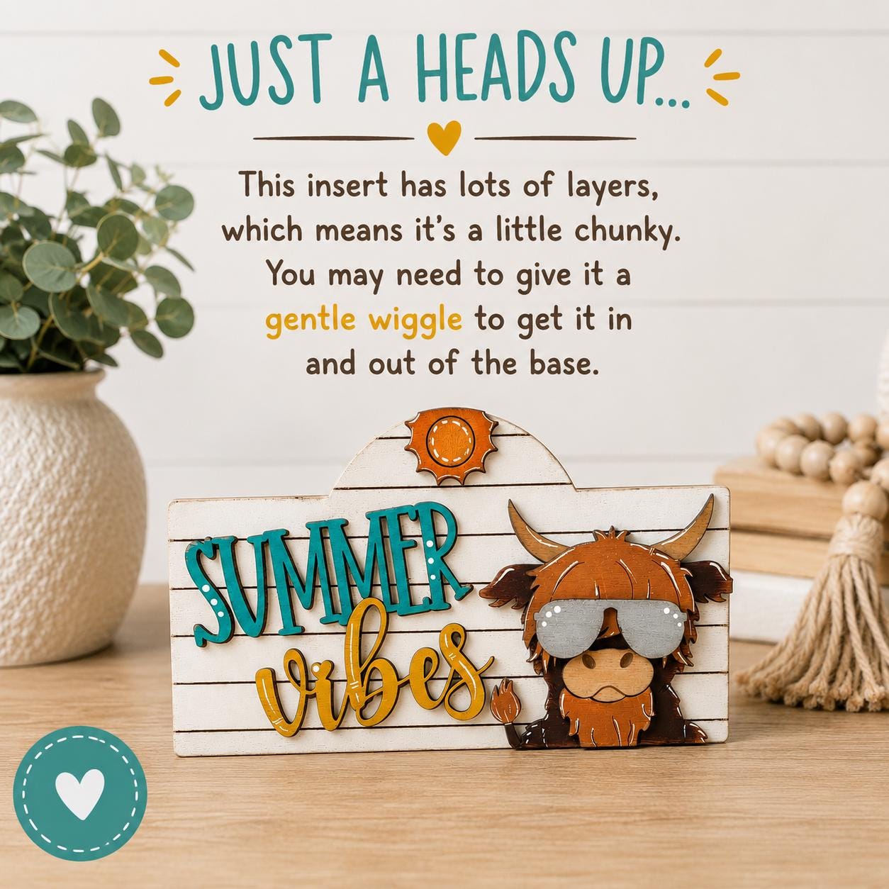 Summer Vibes Highland Cow Interchangeable Wooden Mini Sign
