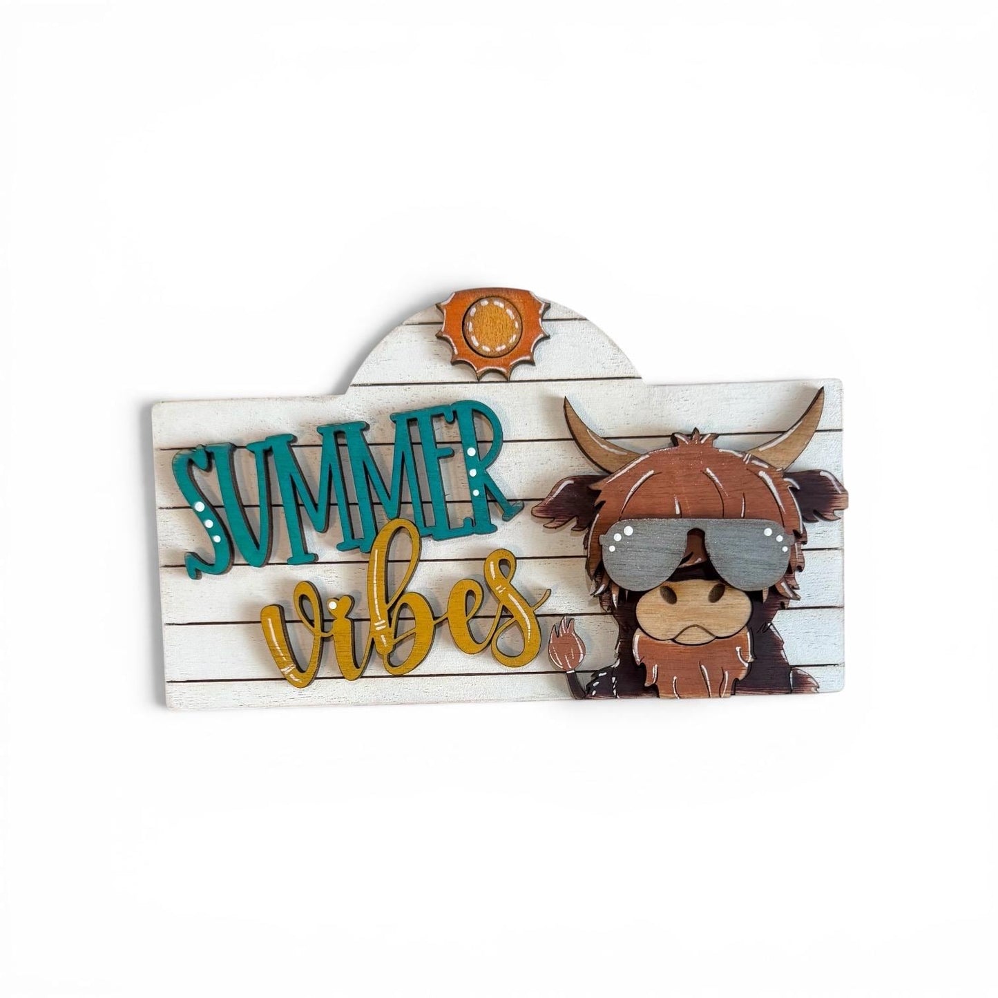 Summer Vibes Highland Cow Interchangeable Wooden Mini Sign