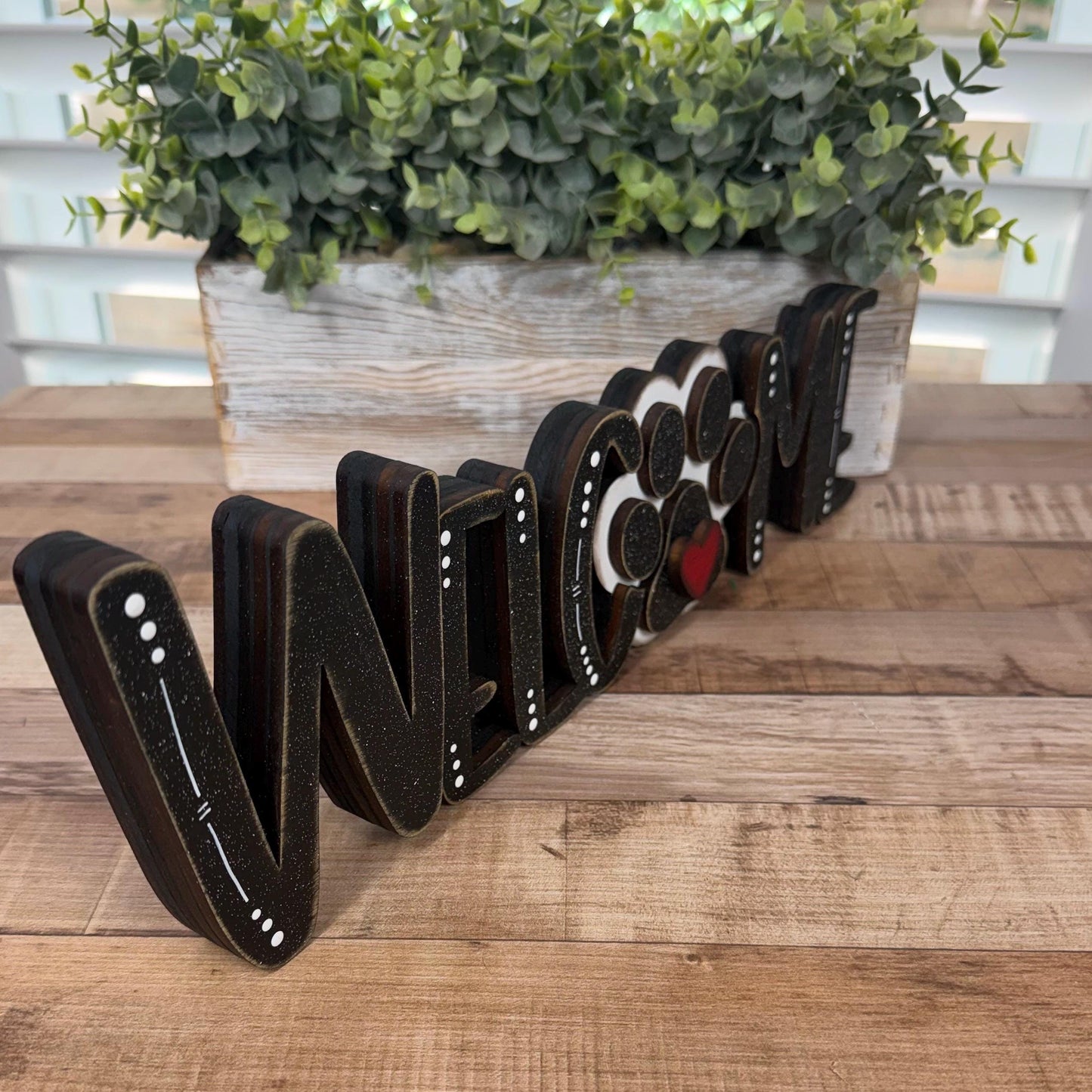 Dog Lover Welcome Sign Set, Interchangeable Mini Sign, Paw Print Welcome Word Block, Rustic Wooden Shelf Decor