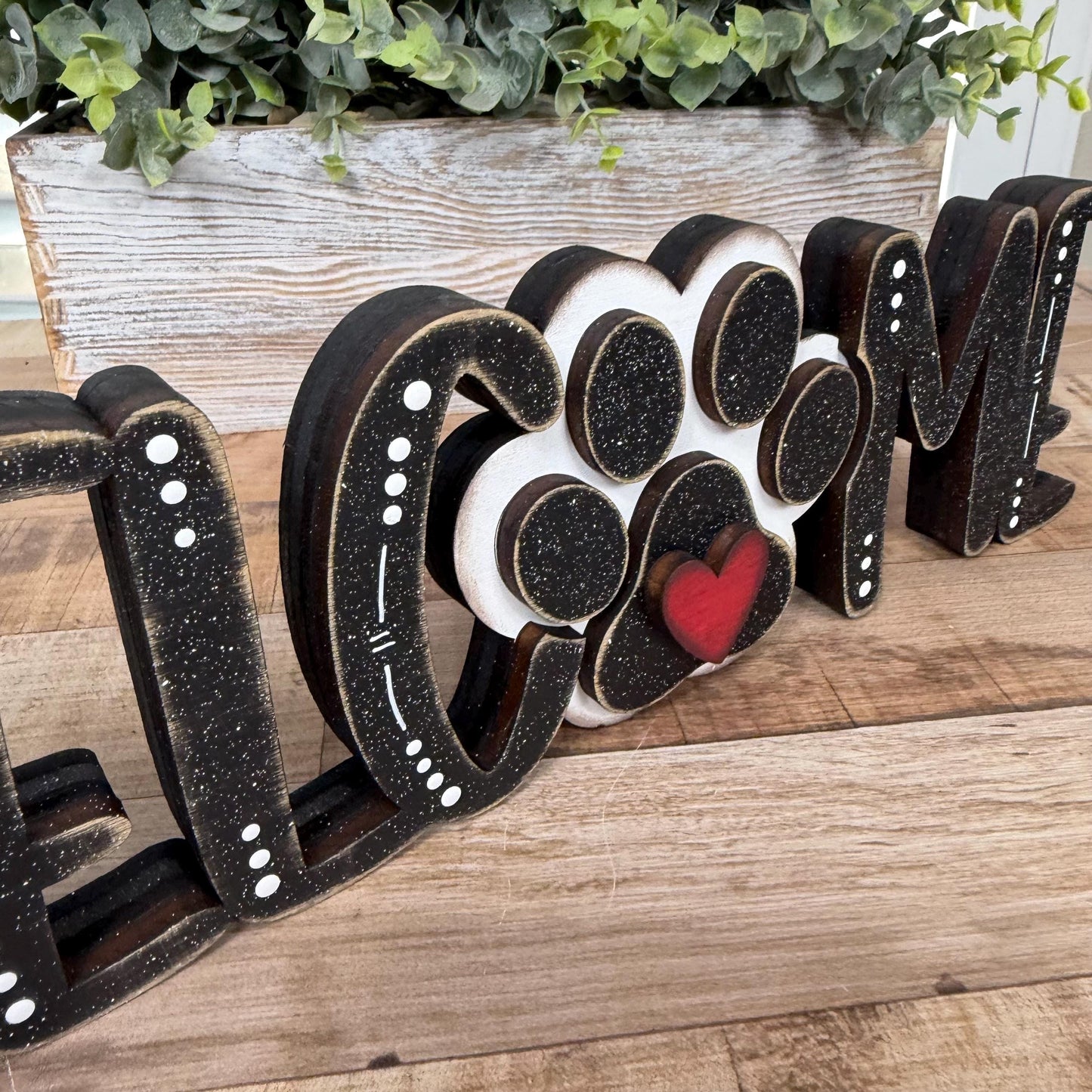 Dog Lover Welcome Sign Set, Interchangeable Mini Sign, Paw Print Welcome Word Block, Rustic Wooden Shelf Decor