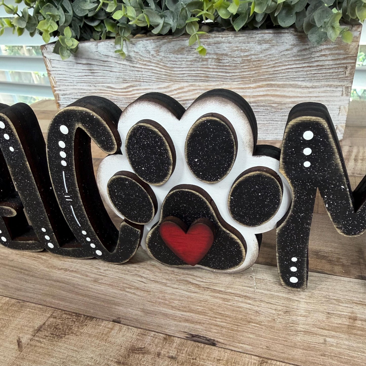 Dog Lover Welcome Sign Set, Interchangeable Mini Sign, Paw Print Welcome Word Block, Rustic Wooden Shelf Decor