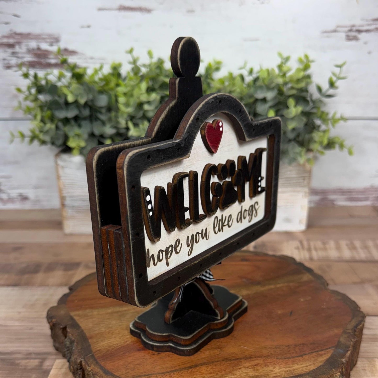 Dog Lover Welcome Sign Set, Interchangeable Mini Sign, Paw Print Welcome Word Block, Rustic Wooden Shelf Decor