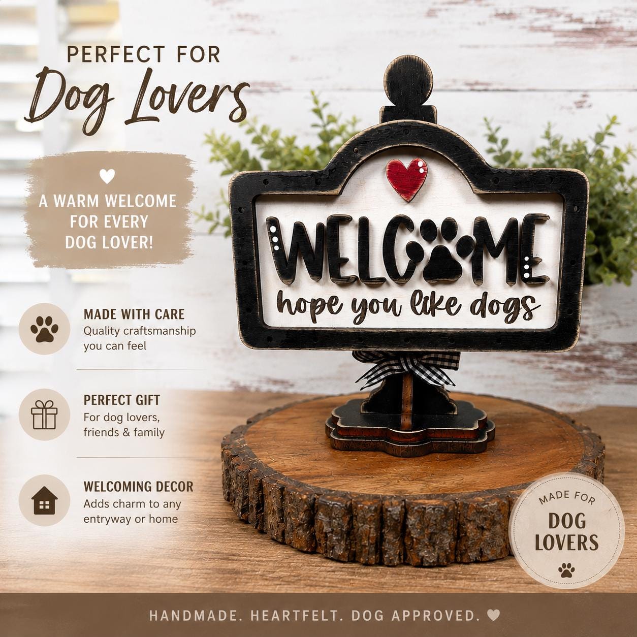Dog Lover Welcome Sign Set, Interchangeable Mini Sign, Paw Print Welcome Word Block, Rustic Wooden Shelf Decor