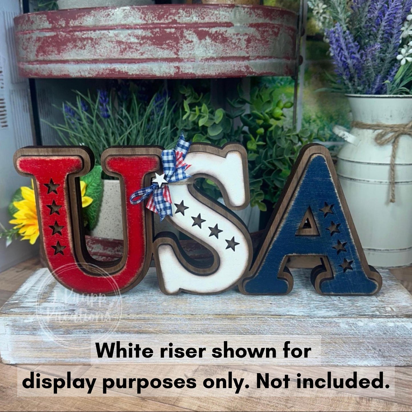 Handcrafted USA Rustic Wooden Chunky Shelf Sitter - Vintage Americana Accent