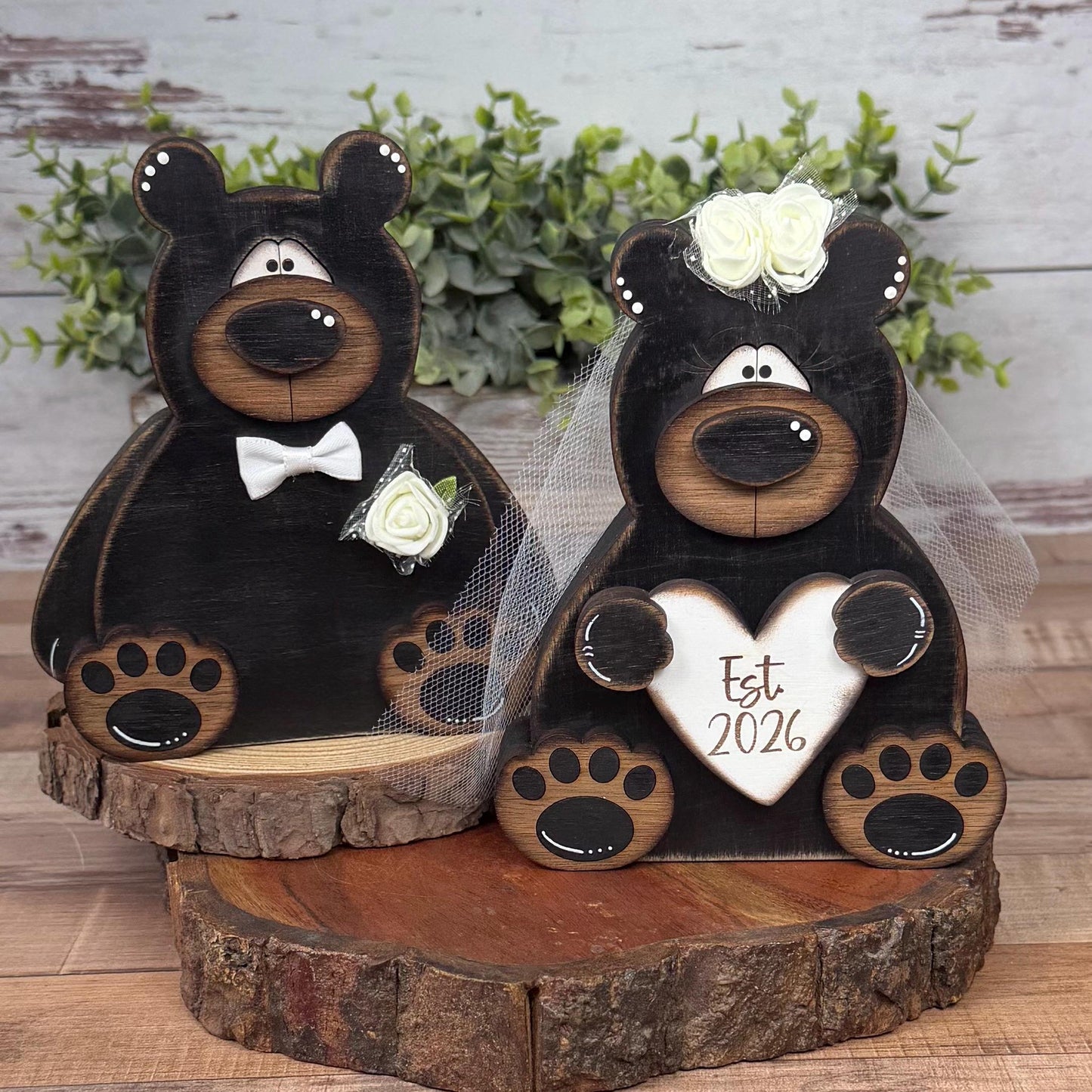 Personalized Bear Wedding Gift, Bride & Groom Bears, Rustic Woodland Wedding Decor