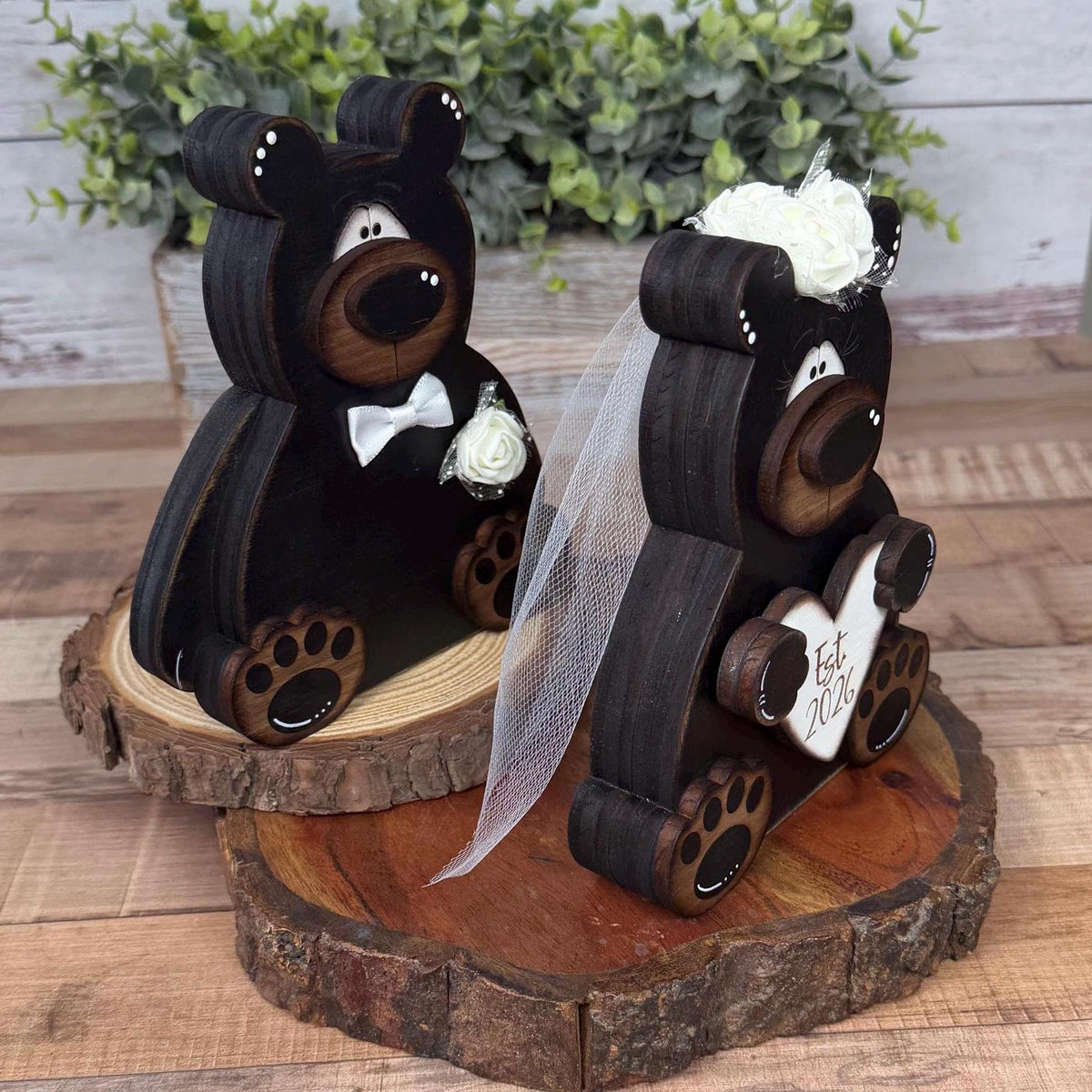 Personalized Bear Wedding Gift, Bride & Groom Bears, Rustic Woodland Wedding Decor