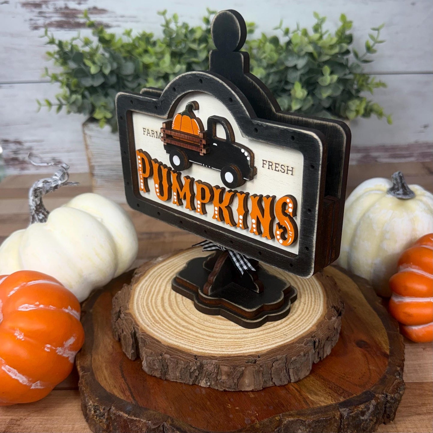 Farmhouse Pumpkin Mini Interchangeable Sign - Rustic Fall Tiered Tray Decor