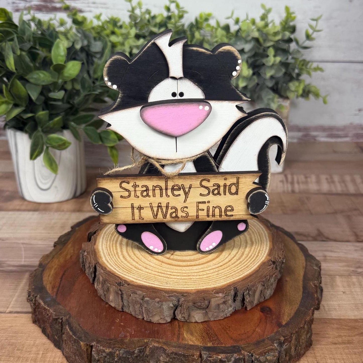Interchangeable Skunk Shelf Sitter, Funny Woodland Decor, Hand Painted Wood Skunk