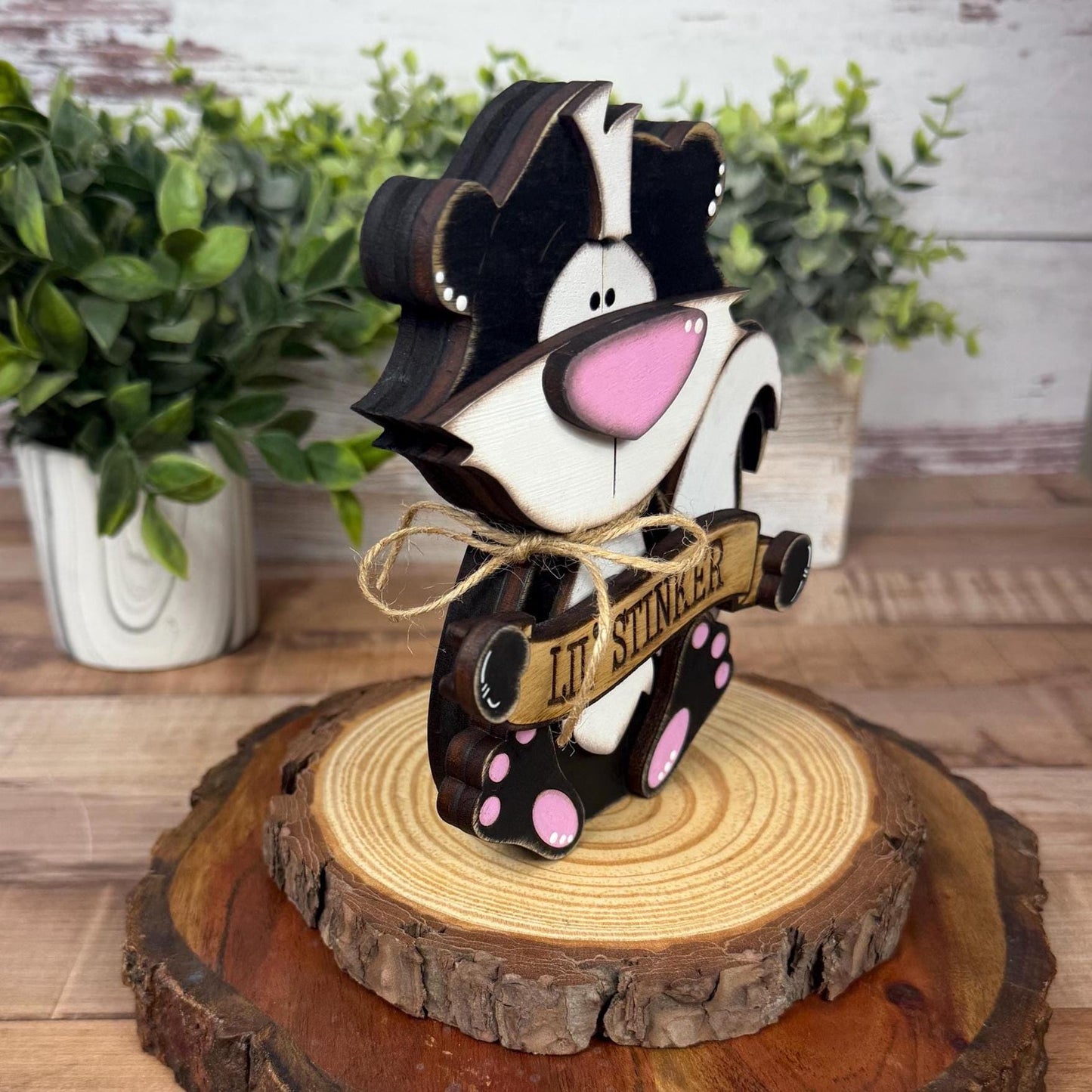 Interchangeable Skunk Shelf Sitter, Funny Woodland Decor, Hand Painted Wood Skunk