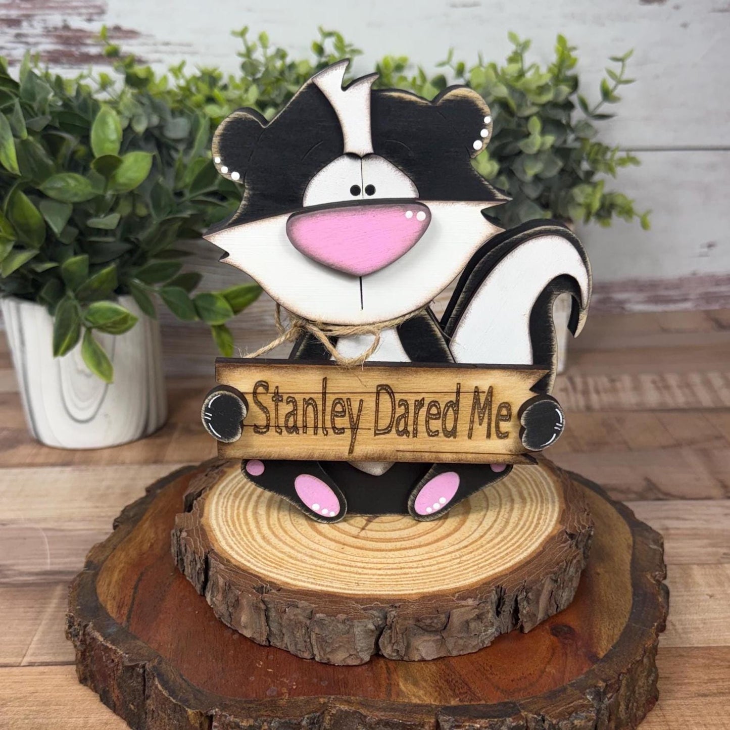 Interchangeable Skunk Shelf Sitter, Funny Woodland Decor, Hand Painted Wood Skunk