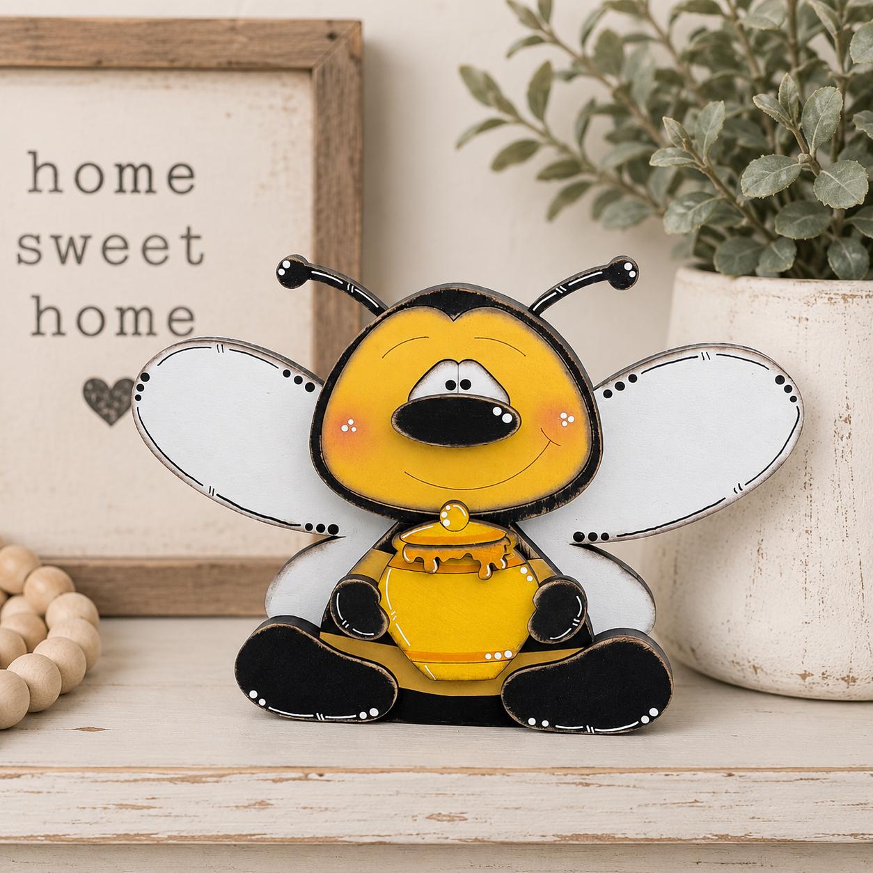 Cute Interchangeable Bee Shelf Sitters with Magnetic Seasonal Pieces for Farmhouse Tiered Tray Decor