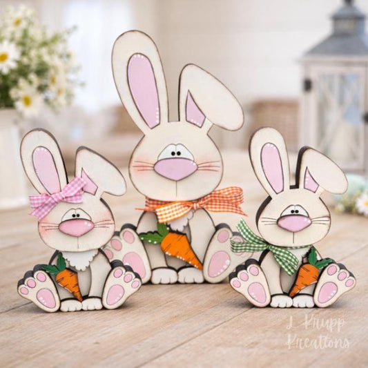 Handcrafted Wooden Bunnies Holding a Carrot - Charming Easter Accent