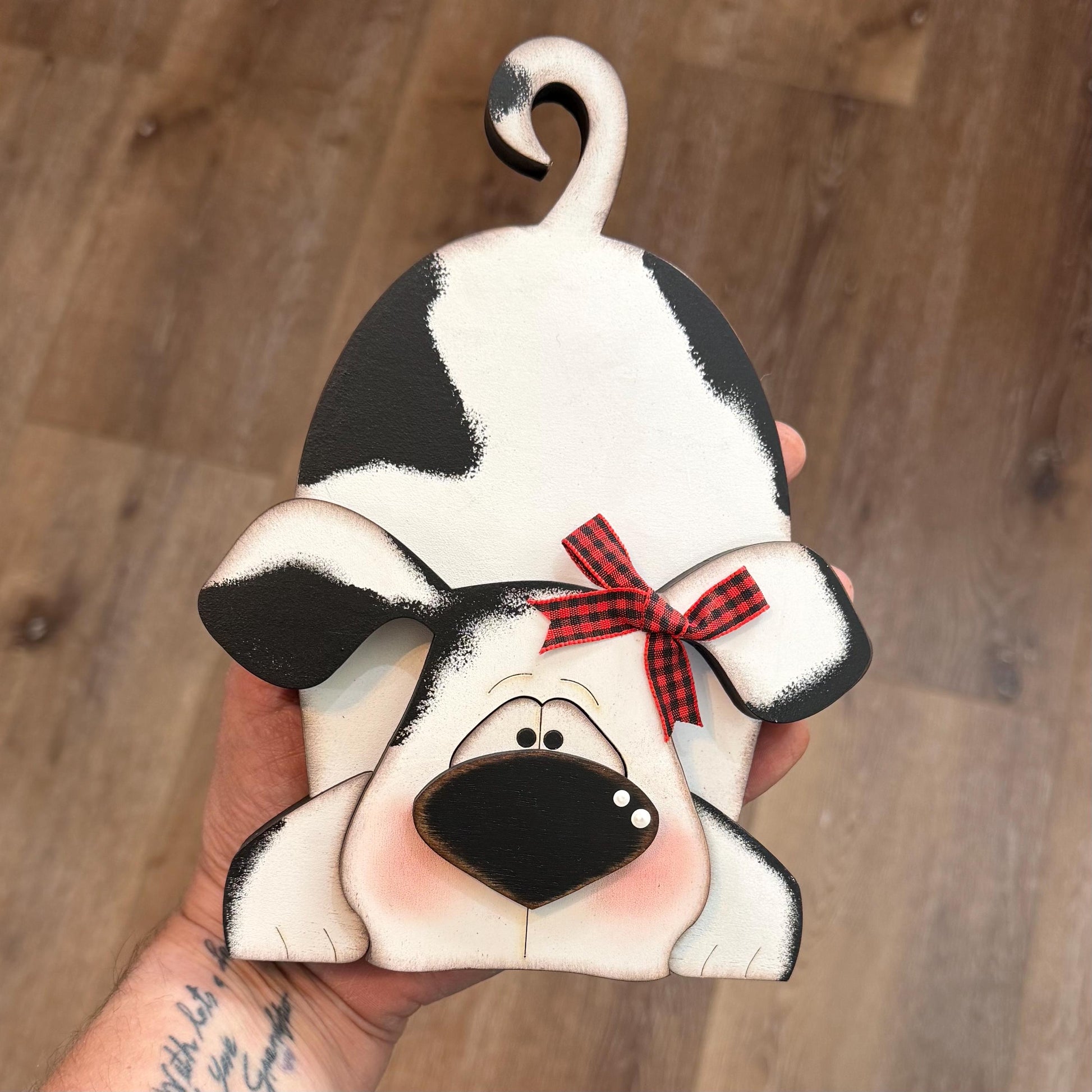 Adorable Hand Painted Wooden Spotted Dog Shelf Sitter