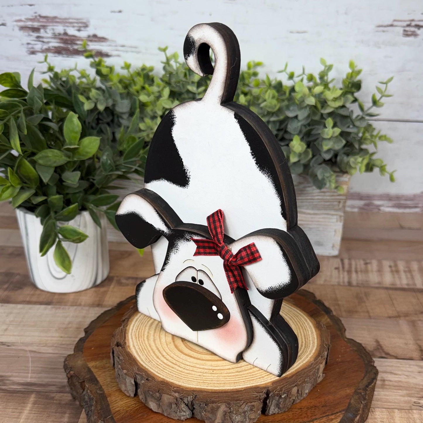 Adorable Hand Painted Wooden Spotted Dog Shelf Sitter
