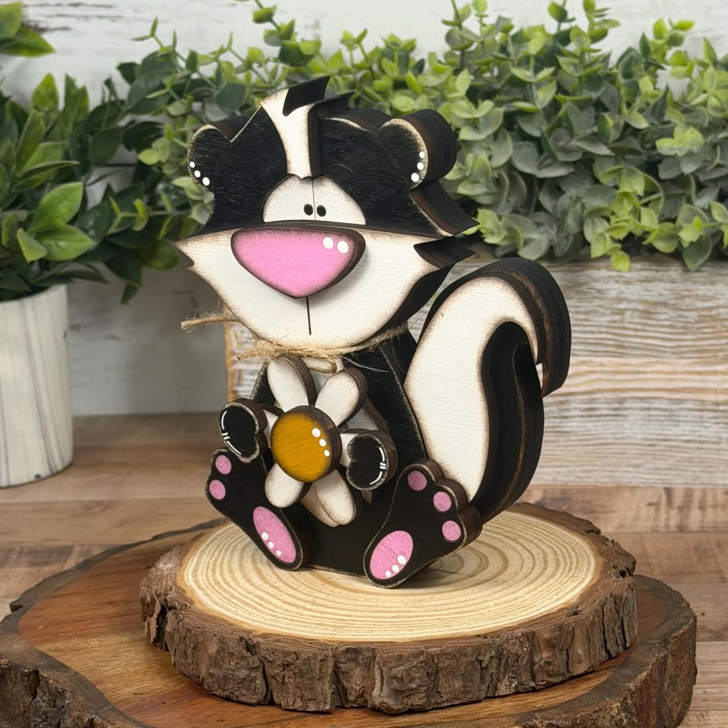 Woodland Animal Shelf Sitter, Interchangeable Skunk Decor, Seasonal Shelf Decor, Skunk Gift
