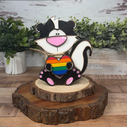 Woodland Animal Shelf Sitter, Interchangeable Skunk Decor, Seasonal Shelf Decor, Skunk Gift