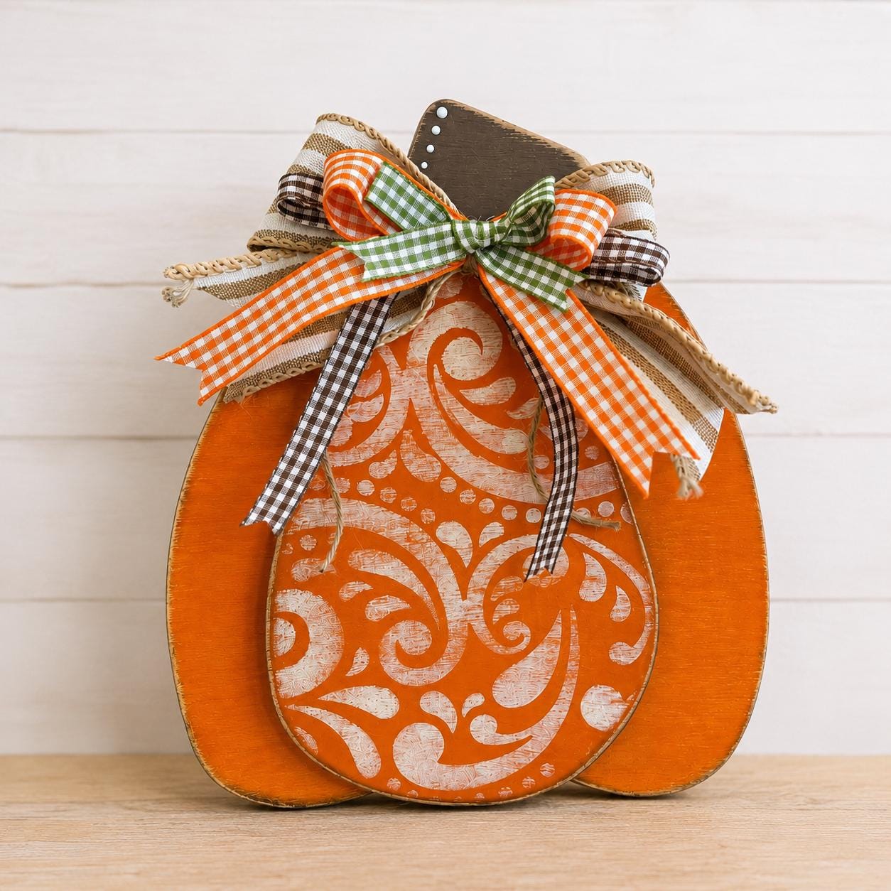 Rustic Wooden Pumpkin Shelf Sitters for Fall Farmhouse Decor, Handmade Harvest Pumpkin Set, Chunky Autumn Mantel Decor