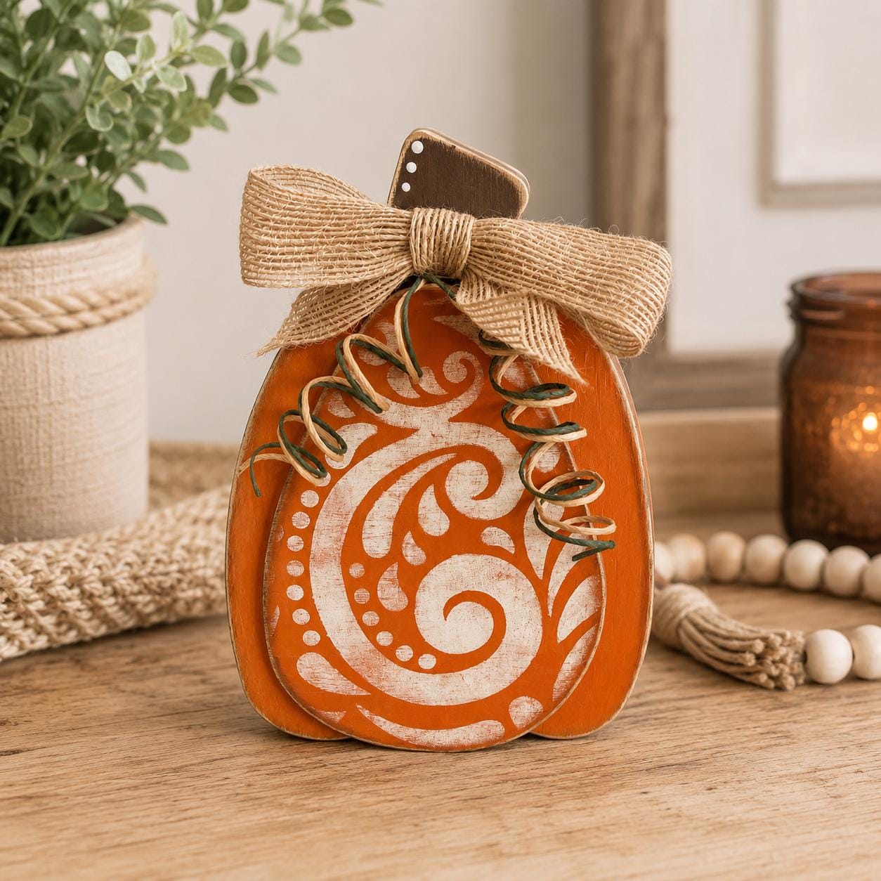Rustic Wooden Pumpkin Shelf Sitters for Fall Farmhouse Decor, Handmade Harvest Pumpkin Set, Chunky Autumn Mantel Decor