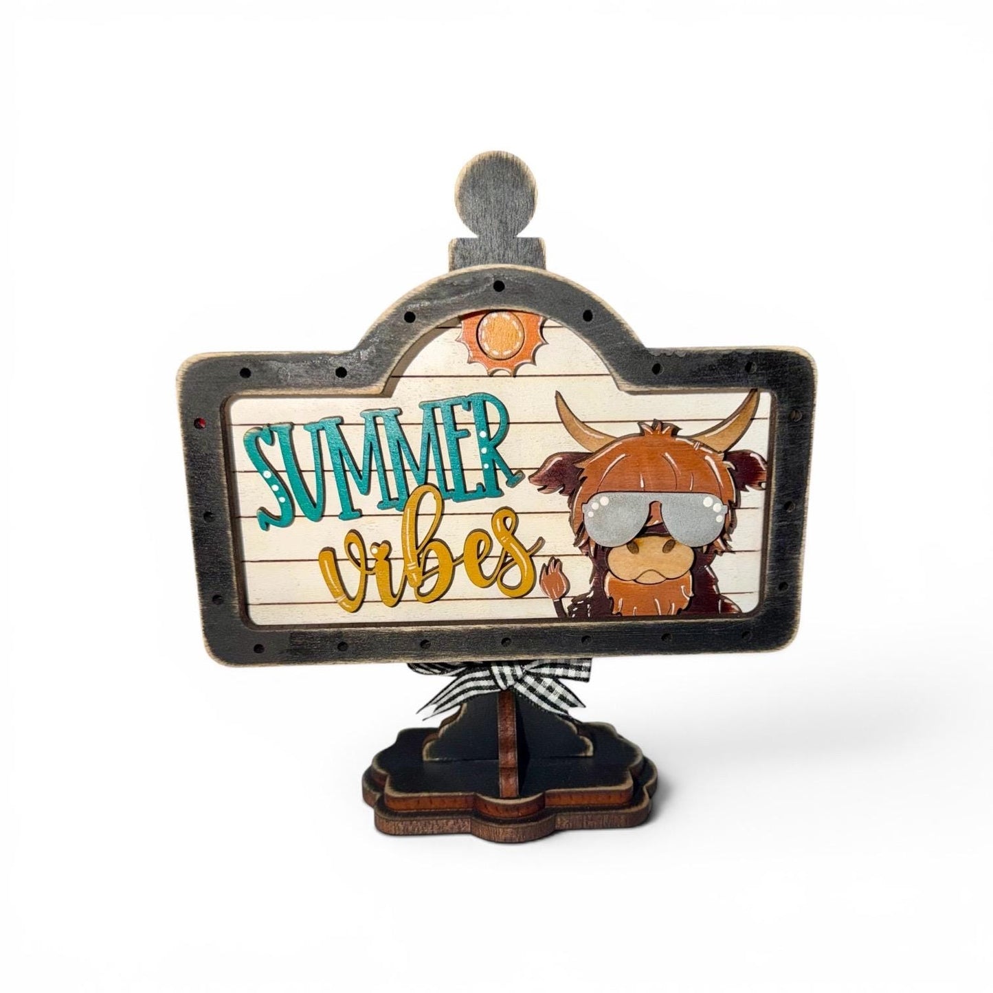 Summer Vibes Highland Cow Interchangeable Wooden Mini Sign