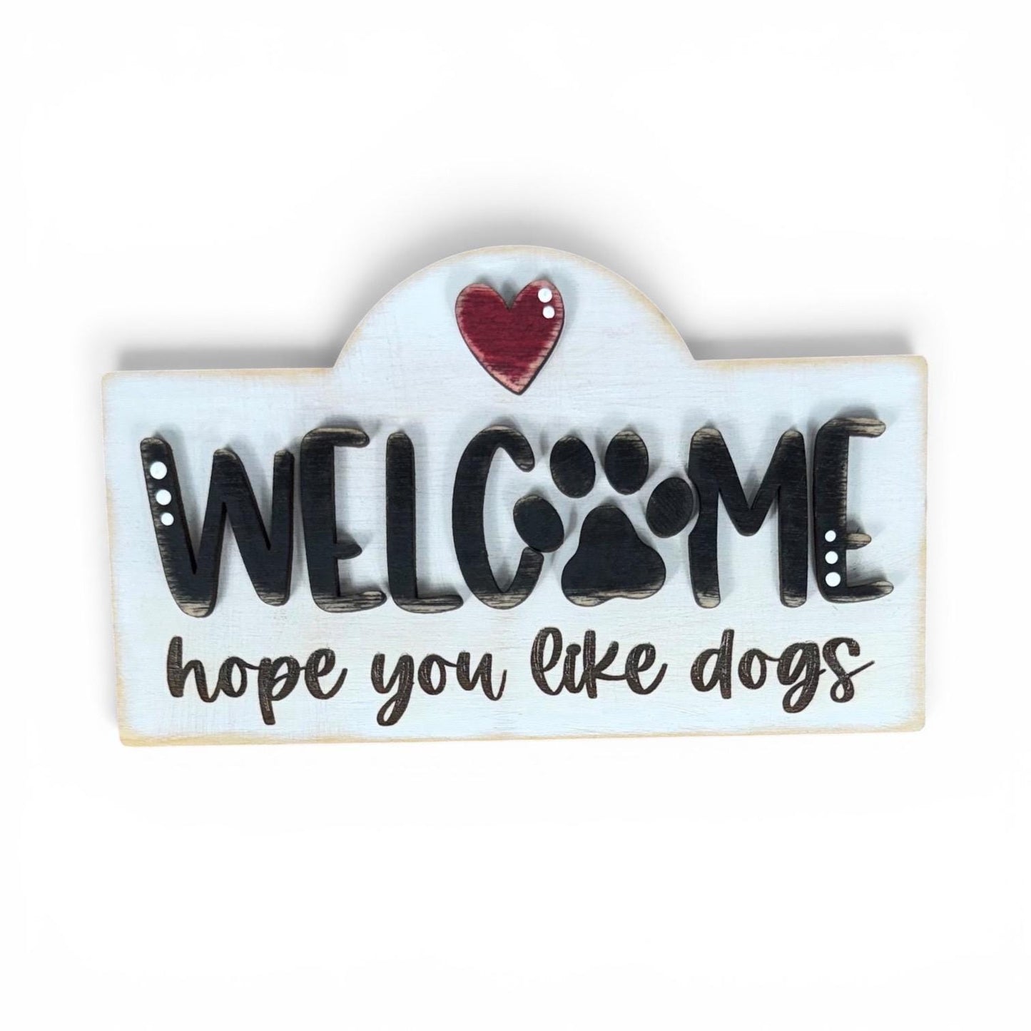 Dog Lover Welcome Sign Set, Interchangeable Mini Sign, Paw Print Welcome Word Block, Rustic Wooden Shelf Decor