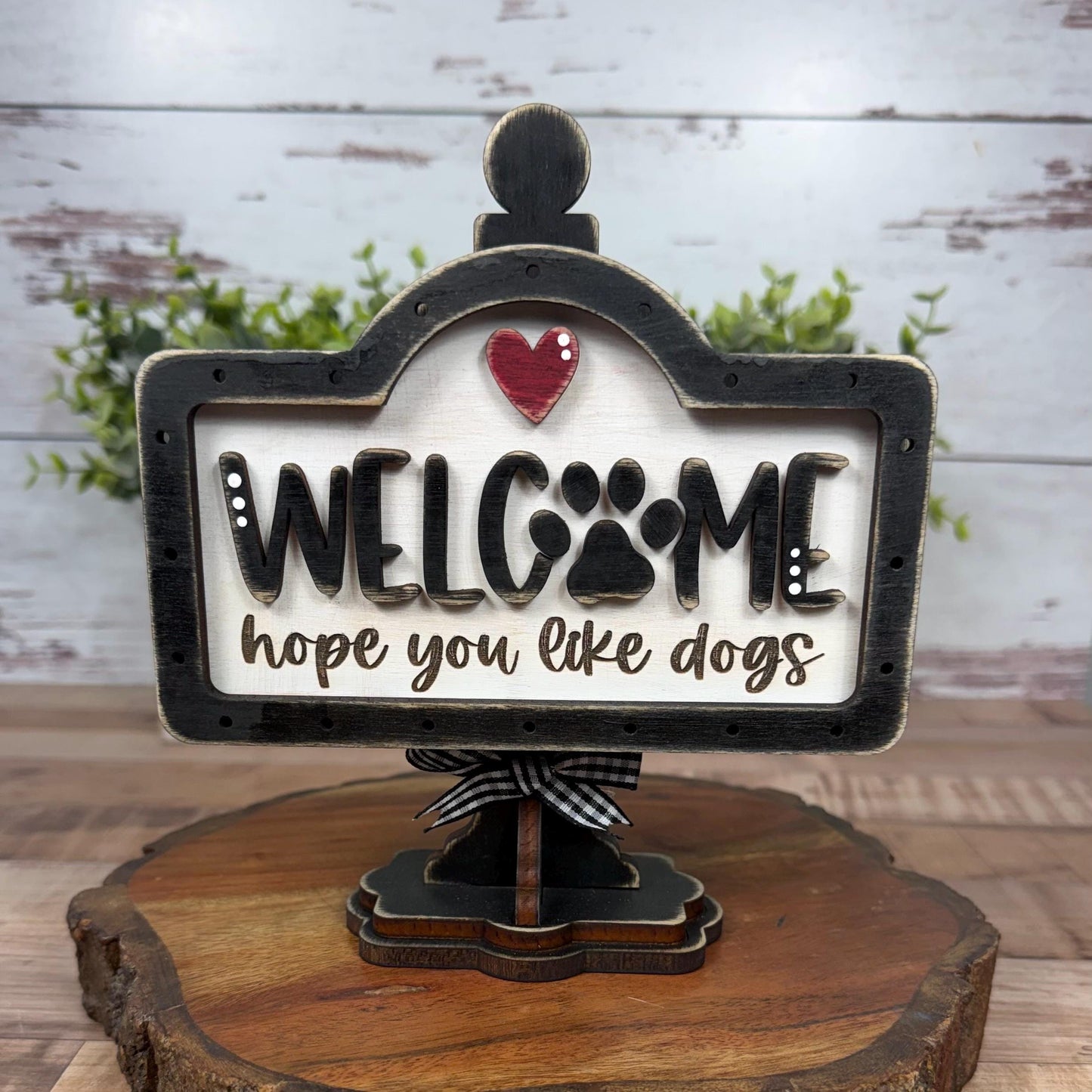 Dog Lover Welcome Sign Set, Interchangeable Mini Sign, Paw Print Welcome Word Block, Rustic Wooden Shelf Decor