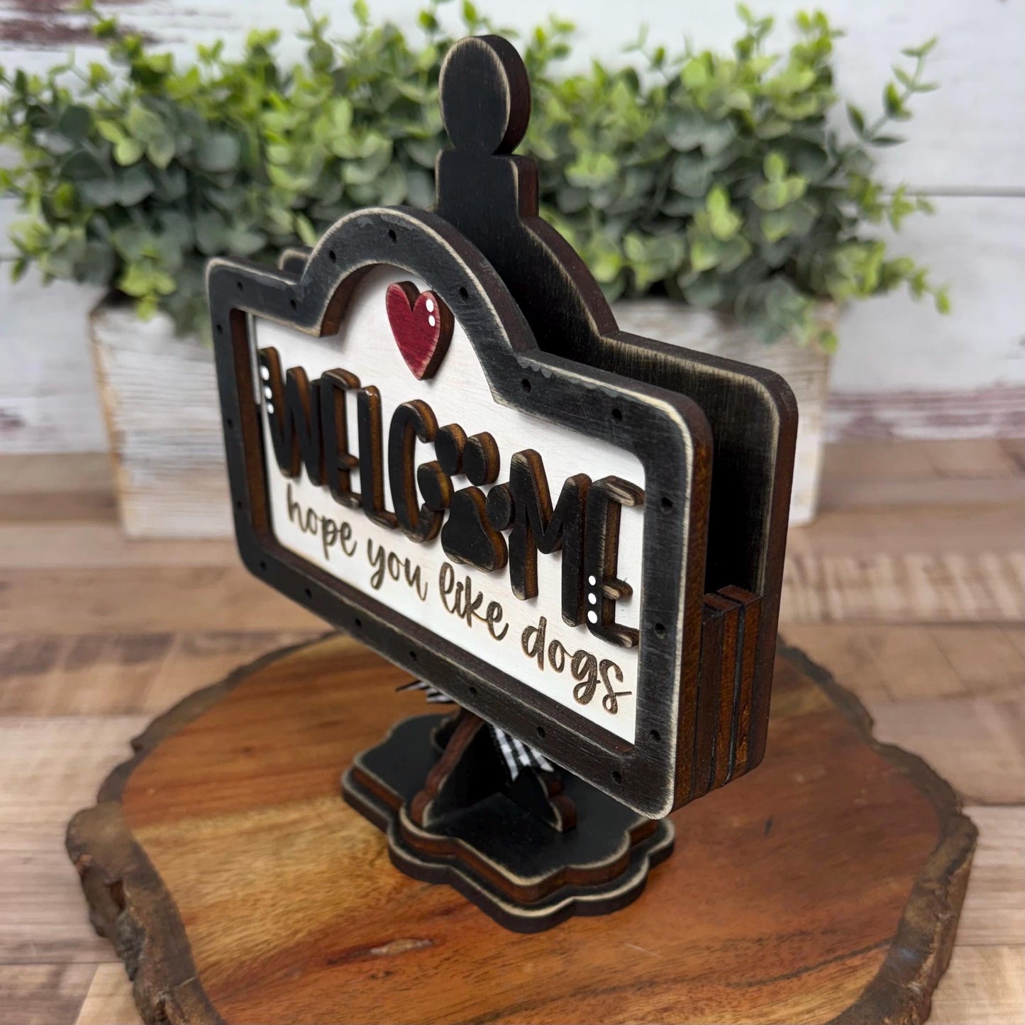 Dog Lover Welcome Sign Set, Interchangeable Mini Sign, Paw Print Welcome Word Block, Rustic Wooden Shelf Decor