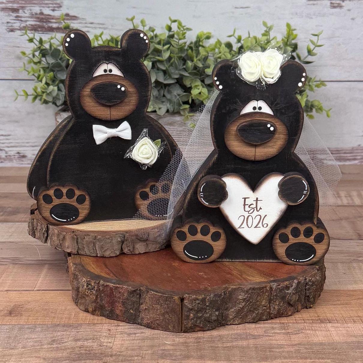 Personalized Bear Wedding Gift, Bride & Groom Bears, Rustic Woodland Wedding Decor