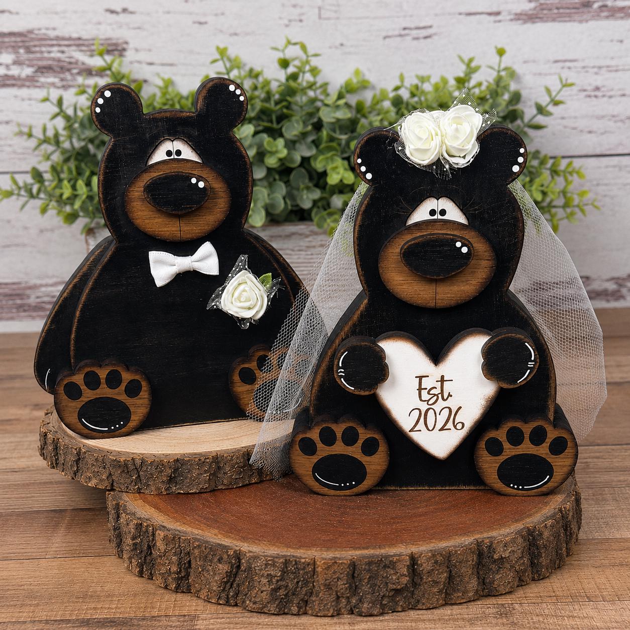 Personalized Bear Wedding Gift, Bride & Groom Bears, Rustic Woodland Wedding Decor