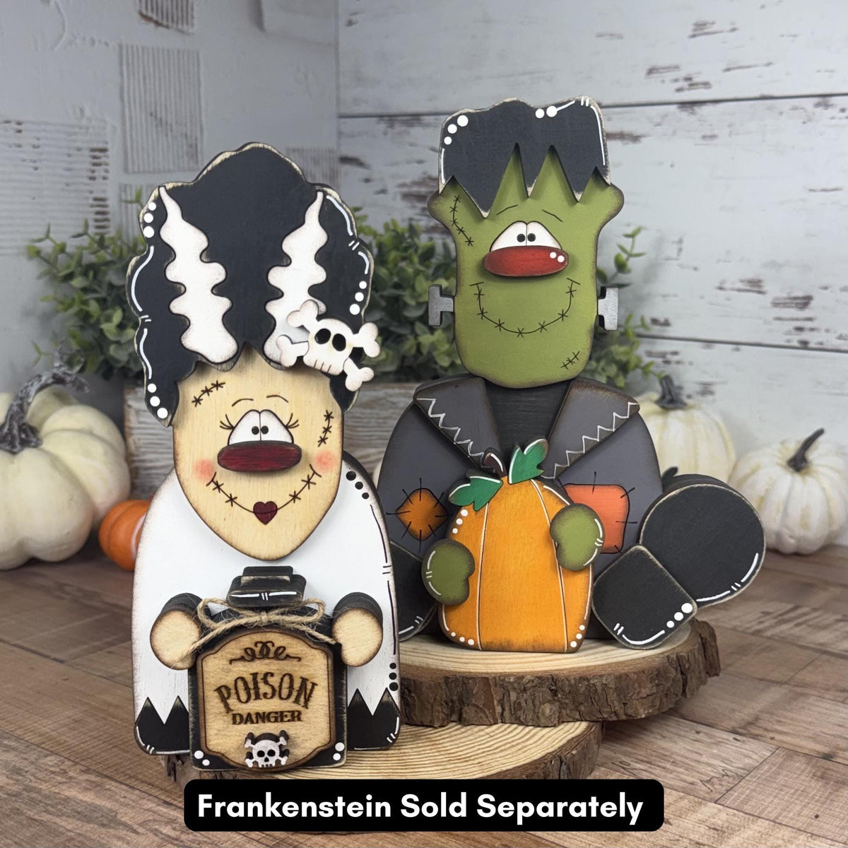 Not-So-Spooky Bride of Frankenstein Wooden Decor - Hand-Painted Halloween Tiered Tray
