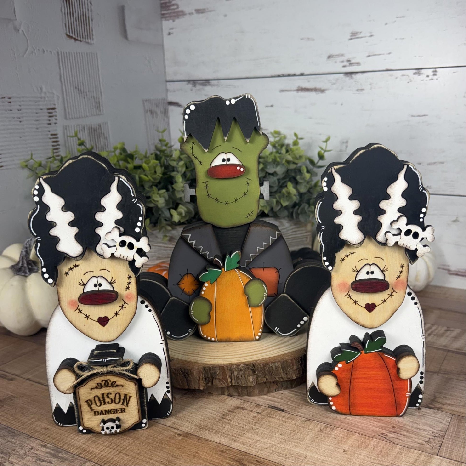 Not-So-Spooky Bride of Frankenstein Wooden Decor - Hand-Painted Halloween Tiered Tray