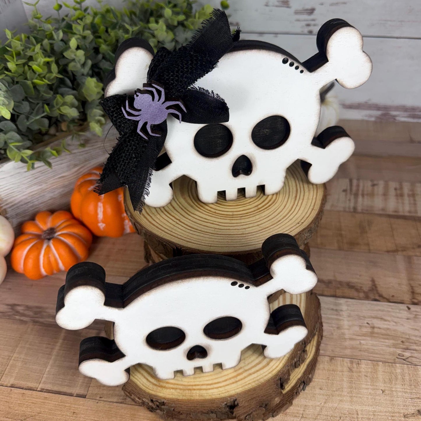 Wooden Skull Shelf Sitter Available Individually or as a Set for Halloween Decorating
