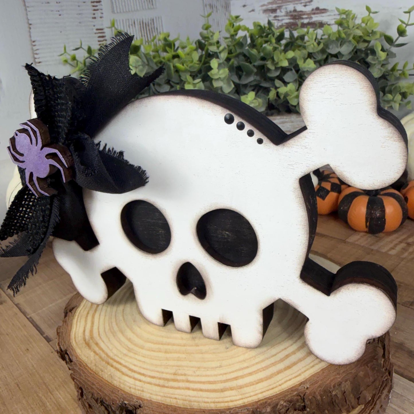 Wooden Skull Shelf Sitter Available Individually or as a Set for Halloween Decorating