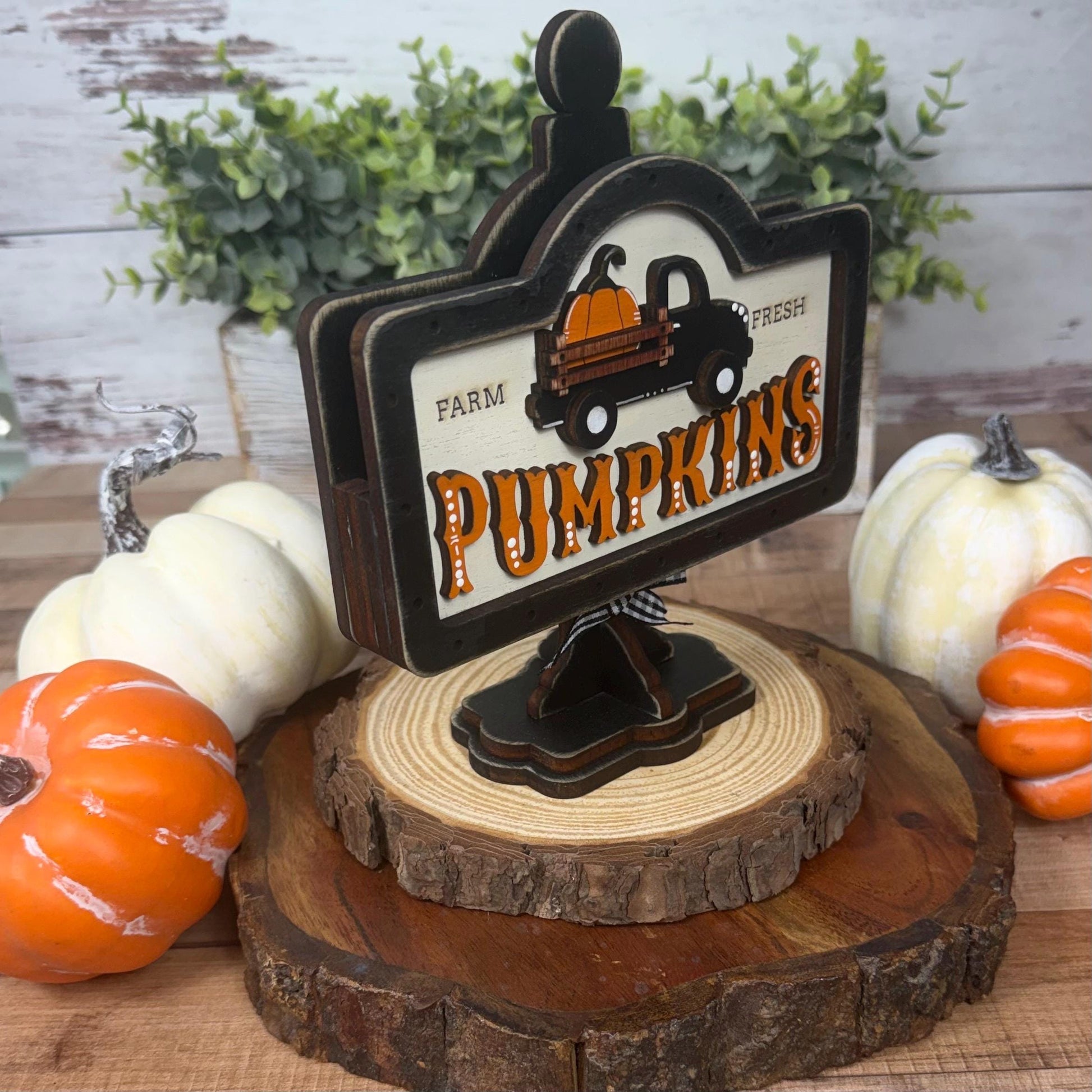 Farmhouse Pumpkin Mini Interchangeable Sign - Rustic Fall Tiered Tray Decor