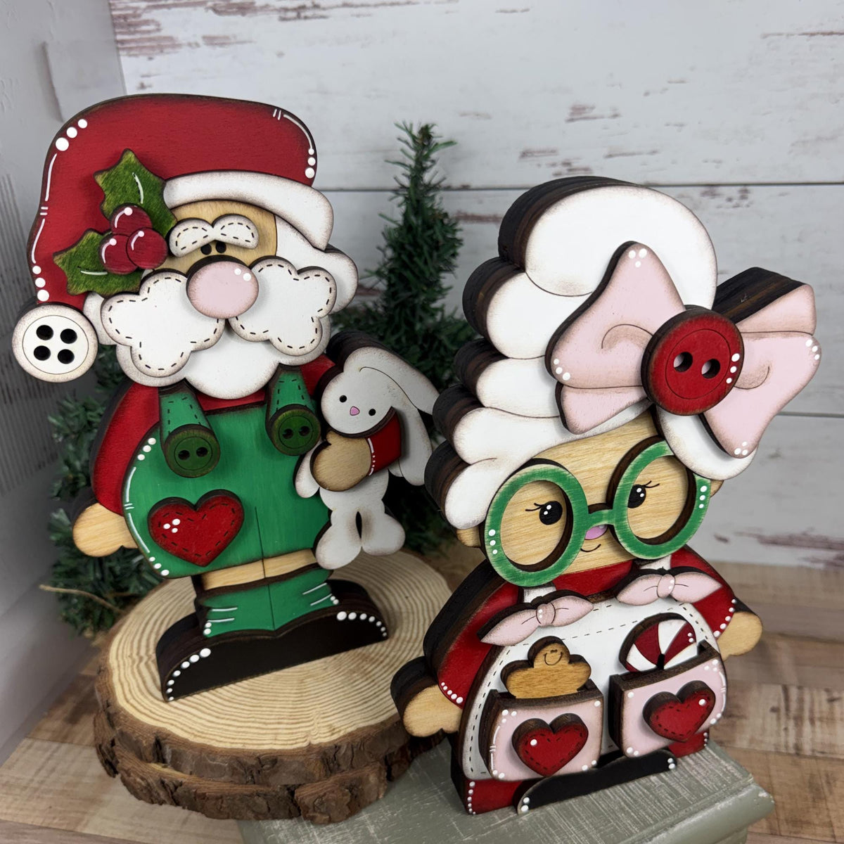 Hand-Painted Santa & Mrs. Claus Shelf Sitters: Farmhouse Christmas Decor