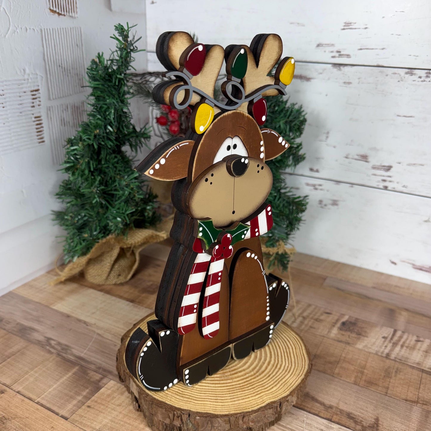 Handcrafted Christmas Reindeer Shelf Decor - Add a Rustic Charm to Your Home