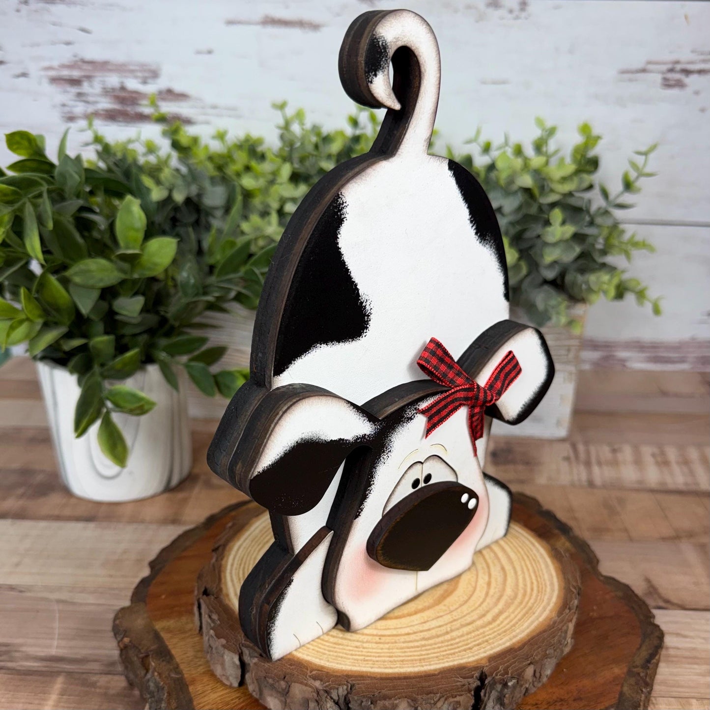 Adorable Hand Painted Wooden Spotted Dog Shelf Sitter
