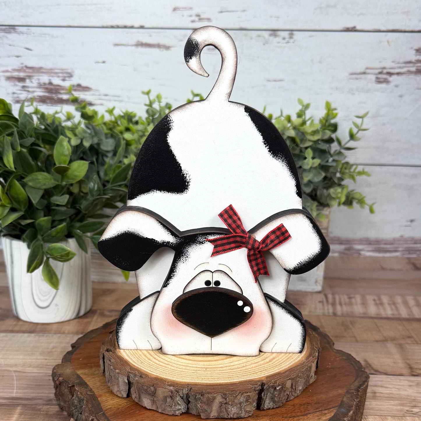 Adorable Hand Painted Wooden Spotted Dog Shelf Sitter