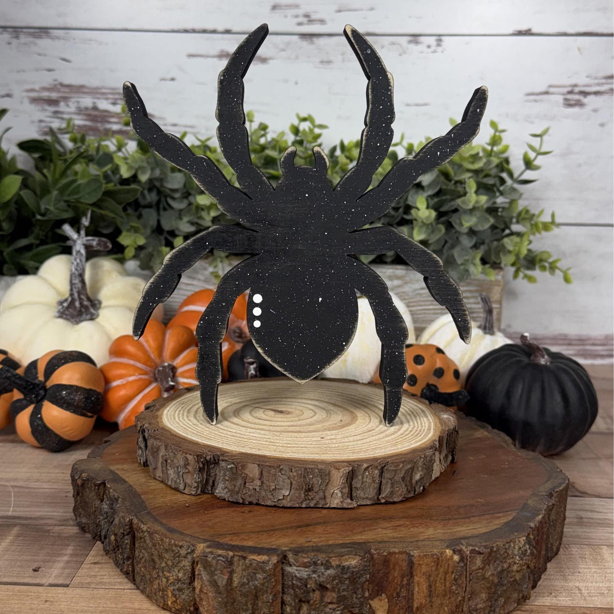 Wooden Spider Shelf Sitter Set | Hand Painted Halloween Decor | Rustic Farmhouse Spiders