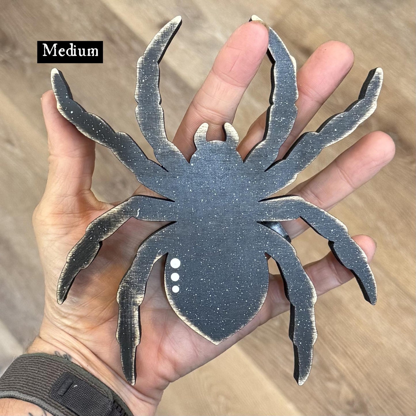 Wooden Spider Shelf Sitter Set | Hand Painted Halloween Decor | Rustic Farmhouse Spiders